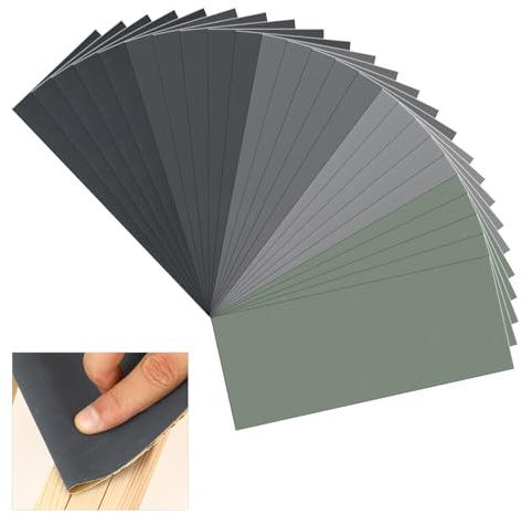 Schleifpapier Set, 25 Stück Mit Hoher Körnung 1000 2000 3000 5000 7000, 9 x 3,6 Zoll Nass-Trocken-Schleifpapier für Holzmöbel Und Automobilbereich