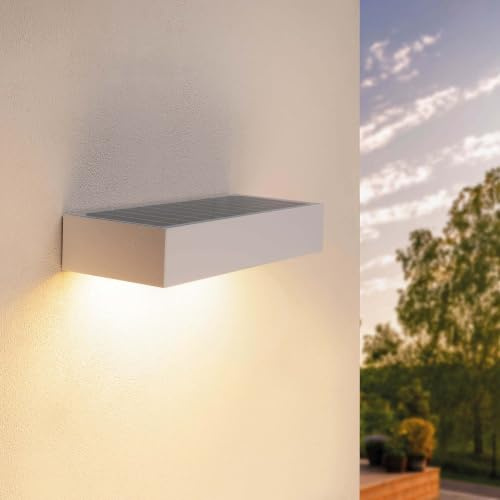 Ledvion - Applique LED Solaire Moderne, 6W, 3000K, IP65, Blanche, 220 Lumens, avec Détecteur de Mouvement, Énergie Solaire, Économe en Énergie & Résistante aux Intempéries