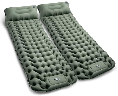 CALIYO Isomatte Camping 2Pcs – Verdickte Luftmatratze mit FußpressPumpe, Ultraleicht & Wasserdicht | Integriertes Kopfkissen, Kleines Packmaß für Outdoor, Wandern, Zelte & Reisen
