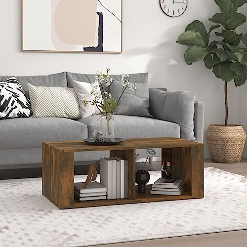 Lalfkkii Tavolino da Caffè Tavolino Rettangolare Moderno Tavolo da Salotto Divano 100x50x36 cm Rovere Fumo Tavolo Decorativo Tavolini Bassi da Salotto Arredo Salotto Tavolo Centrale