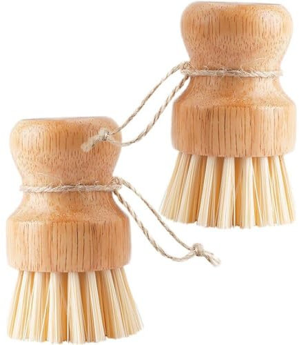 2pcs Wooden Dish Scrub Brushes, Pot Scrubbing Brush, Round Mini Dish Brush, Kitchen Cleaning Scrubbers for Cleaning Pots, Pans, Plate