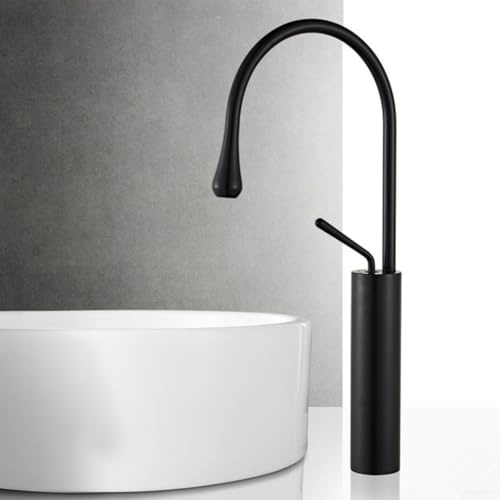Rubinetto a goccia d'acqua in stile europeo, rubinetto rotante per bagno, rubinetto per lavabo caldo e freddo, rubinetto miscelatore per acqua calda e fredda (nero, L)