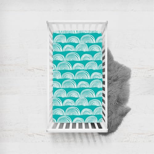 Odot Spannbetttuch für Babybett, Regenbogen Muster Kinderbett Spannbettlaken Kinderwagen Moseskorb Matratzenbezug Atmungsaktive Mikrofaser Beistellbett Spannbettlaken (Grün,120x60cm)