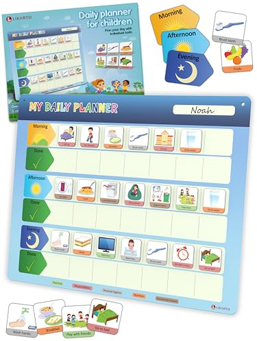 LIKARTO® Visual Timetable Children Daily Routine Chart - Montessori Magnetic Board incl. 147 Magnets & Cord - Fully Writable & Wipeable - Encourages Independence