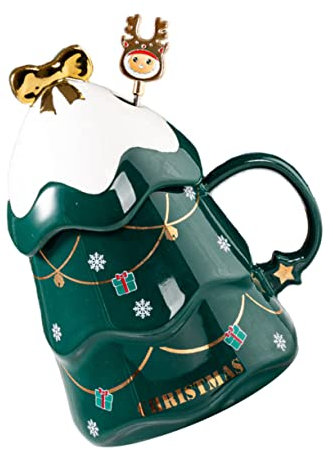 LABRIMP Weihnachtsbecher Keramik Wasserbecher Mit Weihnachtsbaum Design Einfacher Kaffeebecher Mehrzweck-aufbewahrungsbecher Für Tee Milch
