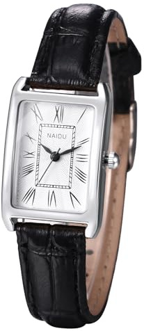 Silverora Orologi da donna in pelle rettangolare: piccoli rettangolari analogici al quarzo da donna con scala romana Squisiti orologi da polso con cinturino in pelle Regali per le donne, bianco nero,