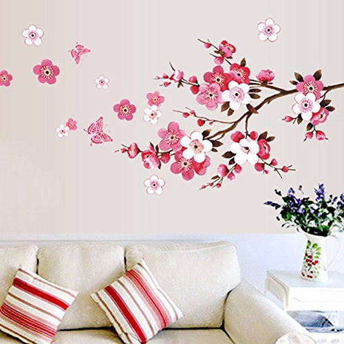 WandSticker4U®- Stickers muraux FLEURS de CERISIER rose/rouge (107x64 cm) I Autocollant mural japon fleur de Sakura branche de cer I Déco salon chambre adulte enfant meuble salle de bain couloir