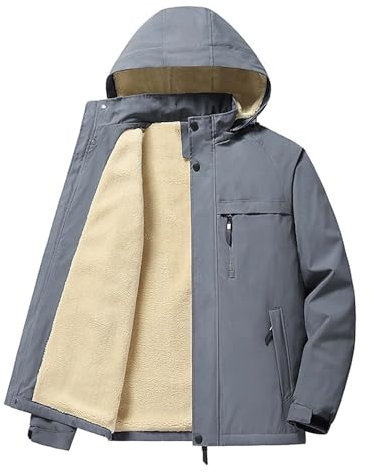 Veste d'hiver imperméable et chaude pour homme – Veste polaire entièrement zippée avec poches | Veste de randonnée à capuche veste thermique coupe-vent avec poches zippées Manteau d'hiver rembourré