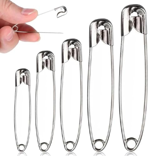 150 Pcs Safety Pins Assorted 5-Sizes, Rust Resistant Large and Small Safety Pin, Saftey Pins for Art & Crafts DIY Pinning Hemming Dressmaking Sewing and More
