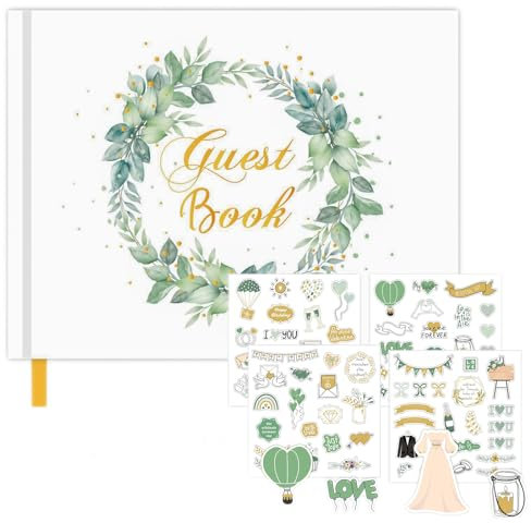 SacJkt Libro Firmas Boda, Libro de Firmas Personalizado con 4 Hojas de Pegatinas, Libro de Invitados Premium para Bodas, Bautizos o Cumpleaños, Álbum de Boda