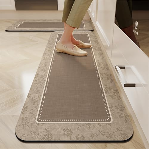 Highdi Tapis de cuisine, antidérapant, tapis de cuisine, lavable, long beige, simple, tapis, couloir, pour entrée salon, salle de bain, (40 x 60 cm, marron)