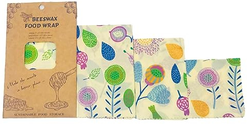 HOUDERCO 3stücke Teiliges Bienenwachstuch Aus Bio-Baumwolle Wiederverwendbare Lebensmittelverpackungen Für Nachhaltige Aufbewahrung Für Küche Und Snackshop Bunte Designs