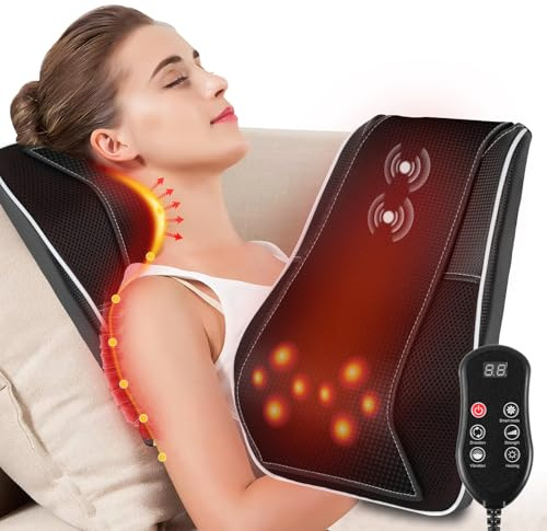 Aolso Nackenmassagegerät mit Wärme, Shiatsu Massagegeräte, 3D Rücken knetmassage, Knet Massagekissen zur Linderung von Rücken, Nacken, Schulter und Beinschmerzen, Geschenke für Männer und Frauen