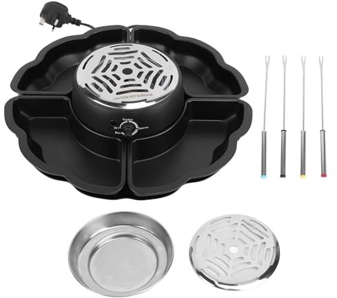 Luocute Electric Fondue Pot Set, Chocolate Fondue Pot with 4 Roasting Forks ＆ 4 Detachable Serving Trays, Electric Smores Roaster, Suitable for Game Night, Date Night, Parties (GB Plug)