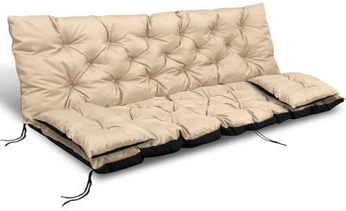Set di cuscini EDANTI per panca altalena da giardino, cuscini per mobili da giardino, cuscino per panca impermeabile + 2X cuscini più piccoli (Beige, 150x60x50 cm)