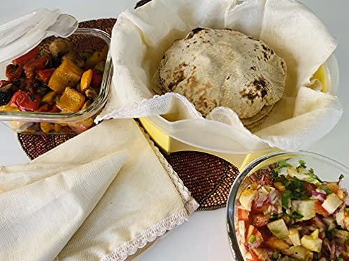 Lot de 5 serviettes hygiéniques en pur coton pour roti, chapati, sandwich pour Tiffins (Naturel)