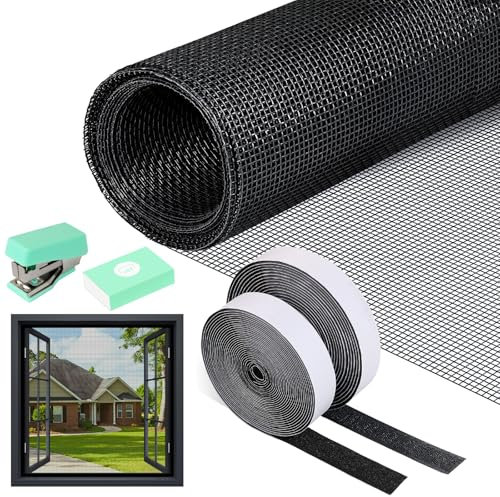 PITMT Moustiquaire Fenetre, 100x200cm Rouleau Moustiquaire sans Percage, Toile Moustiquaire avec Ruban Adhésif, Filet Moustiquaire Fibre de Verre Recoupable pour le Balcon du Puits de Lumière du Salon