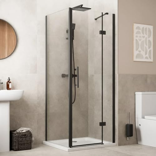 Baystone® 900 x 900mm Frameless Hinged Shower Door Enclosure 8mm Toughened Safefty Glass Reversible Cubicle Doors for Showers & Side Panel, Black
