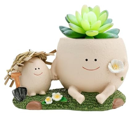 shaojian Smile Face Pot de fleurs unique pour cactus et plantes grasses en résine pour extérieur et intérieur Décoration de jardin, pour mère, père et Noël (A)
