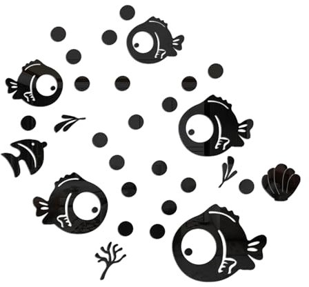 JOZMMZEOOA 30 Stücke Wandtattoo Badezimmer,Acryl Spiegelaufkleber Netter Fisch Blasen Fliesenaufkleber Bad Wand Tattoo Selbst Klebend Spiegel Wandaufkleber,für Wohnzimmer Schlafzimmer Deko(Schwarz)