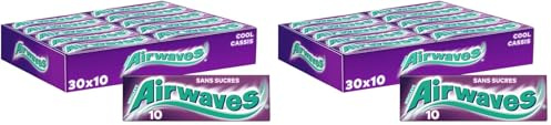 AIRWAVES - Chewing Gum Sans Sucre - Goût Cassis - Fraîcheur Mentholée - Grand format - 30 Paquets de 10 Dragées - Grand Format de 300 Dragées - 420g