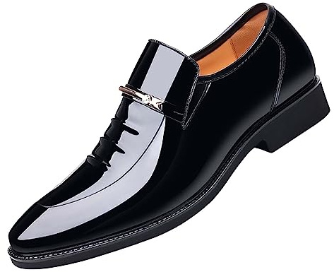 Chaussures habillées classiques confortables à bout pointu pour homme - Coupe large - En cuir brillant - Pour le travail, le bureau et les affaires, Noir , 37 1/3 EU