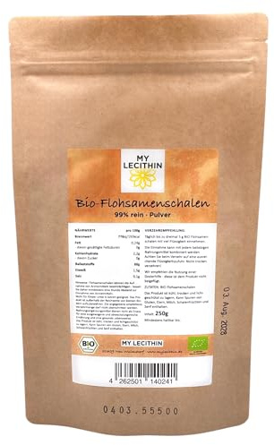 My Lecithin Bio Flohsamenschalen Pulver 250 g – 100% Bio, ballaststoffreich, glutenfrei & vegan – fein gemahlenes Flohsamenschalenpulver für Verdauung & glutenfreies Backen