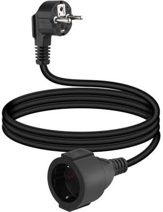 YANBORONSN Cable de extensión Schuko en ángulo de 90° Corto, 3G1,5mm² con Enchufe Macho y Hembra, Cable de prolongación con Toma de Tierra, Negro