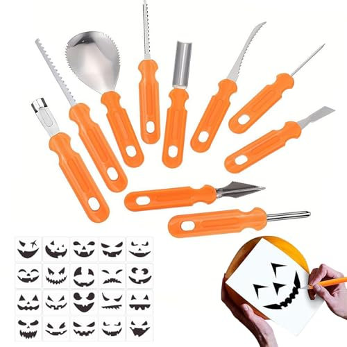 Renchey Kinderfreundliches Schnitz Set,Messer zum Schneiden von - Schnitzmesser Sägen Schaber Mit Vorlagen Für Halloween Bastelaktivität Kinder Und Erwachsene