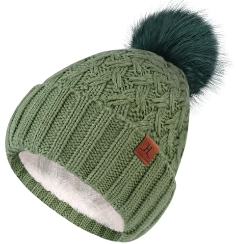 Bequemer Laden Gorro Térmico de Invierno para Mujer - Cable Grueso, Fleece Cómodo con Pompon, Regalo Ideal para Mujer