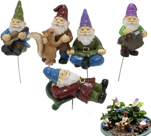 Srcasy 5 Stück Gartenzwerg Statue Ornament, Teiliges Gartendekor Zwergfiguren Harz, Lustiger Zwerg Feengarten Zubehör Für Terrasse, Für Garten Zur Verschönerung Ihrer Außenbereiche Für Freunde