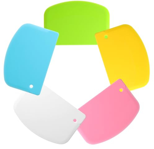 BOHUIZ 5 Pack Dough Scraper, Hard Bench Scraper, Flexible Plastic Scrapers, Multi-Purpose Kitchen Bench Scrapers, Kitchen Pastry Cutter Tool for Bread Dough Pastry Pizza Baking Cake (Multicolor)
