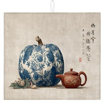 Blue Floral Dish Drying Mats For Kitchen Counter, Vintage Floral Absorbent Dish Drainer Rack Mat, Autumn Microfiber Drying Pad For Coffee Bar Protector 16x18 Inch