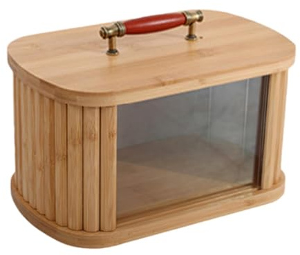 PawwJoy Scatola per pane in legno da cucina, organizer con finestra, contenitore per pane per damigella d'onore, scatola regalo per bancone da forno, in legno, 29 cm