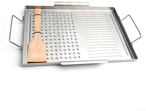 DAZZLEEX Plat de cuisson en acier inoxydable pour barbecue - Outils de barbecue - Grande plaque de gril antiadhésive avec poignées pour intérieur et extérieur - Pour œufs et steaks
