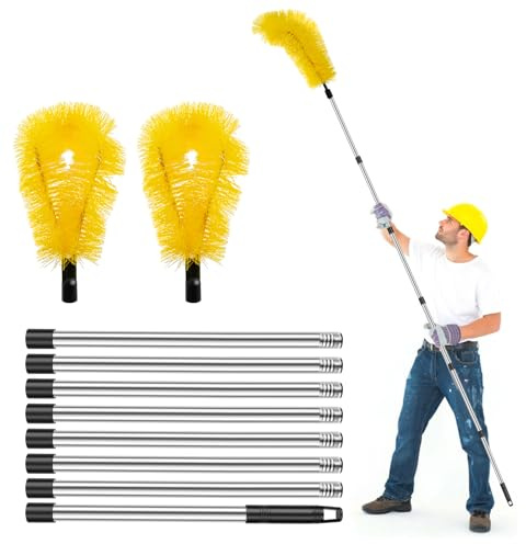 Sutowe Herramienta de limpieza de canalones telescópica, limpiador de canalones con 2 cepillos para canalones, mango extensible de 9,5 pies, dispositivo de limpieza de canalones para hojas, suciedad