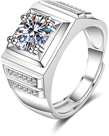 Ayoiow Ringe Herren Weißgold, Siegelring Labordiamant Verlobungsring 585 Weissgold, 14K Weißgold Herren Ringe
