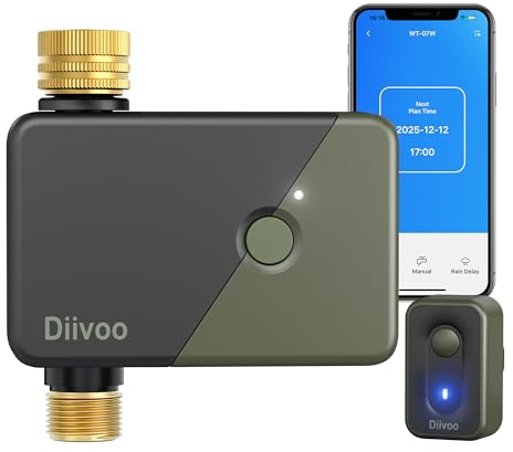 Diivoo Centralina Irrigazione WiFi con Ingresso Uscita in Ottone, Timer Irrigazione WiFi è Compatibile con Alexa e Google Home, Temporizzatore Irrigazione per Giardino, Prato