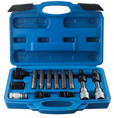 13-teiliges Werkzeug-Set für Lichtmaschine und Freilauf-Riemenscheibe mit Aufbewahrungskoffer, Profi für Auto-Reparatur-Set für M8, M10, T40, T50 und 33T Stecknüsse