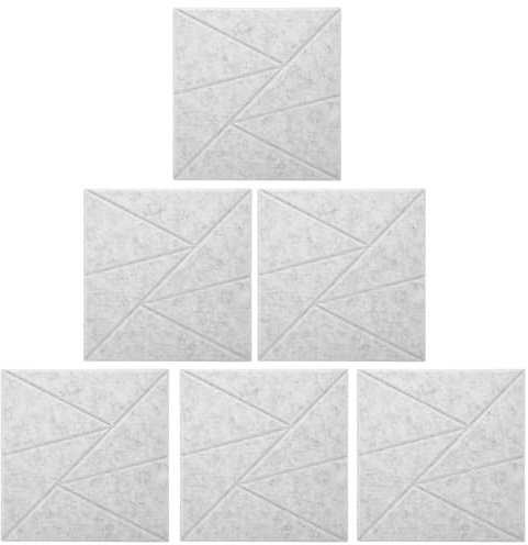 Cabilock Lot de 6 Panneaux d'Absorption Acoustique Carrés en Mousse Ignifugée Auto-Adhésive, Couleur Gris Clair, Acoustique pour Bureau, Studio et Isolation Phonique Murale