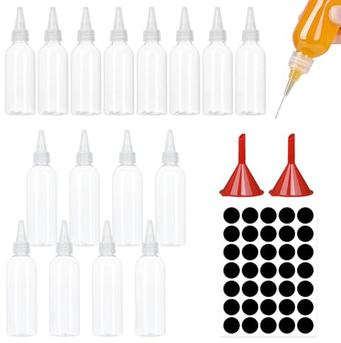 KUIZHEN 20 bottiglie da spremere con beccuccio, da 60 ml/100 ml, piccole bottiglie da spremere con etichette, in plastica trasparente, per condimenti per barbecue, salse, olio, ketchup, pigmenti