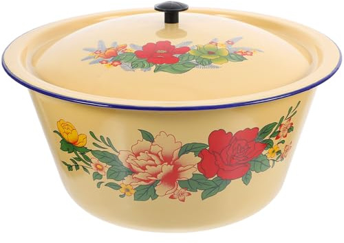 DIYEAH Marmite en Émail 28 Cm Couvercle, Grand Volume, Résistante aux Acides, Casserole Multifonction pour Cuisson, Marmite à Ragoût, Ustensile Cuisine Essentiel pour Style Aléatoire