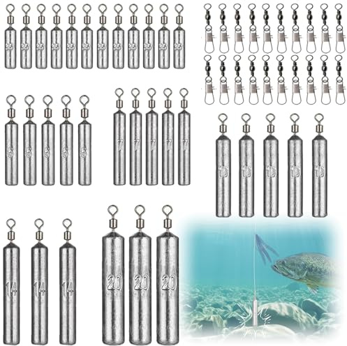 Seutmrou 31 Piezas Pesas Plomo Dropshot y 20 Anillo rotativo, Dropshot de Plomo de Pesca 3.5g/5g/7g/10g/14g/20g, para Juego de Pesas de Pesca Aparejo de Pescar