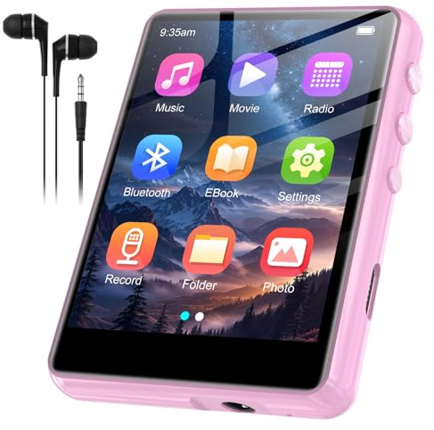 Lecteur MP3 SWOFY 128 Go, Bluetooth 5.3, écran Tactile 2,4, Son HiFi, Haut-Parleur intégré, Fonction Enregistrement, Radio FM, Extensible à 512 Go (Noir)