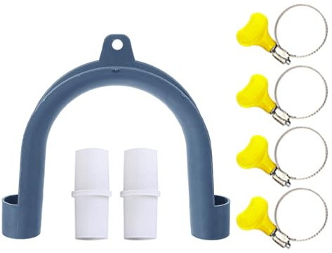 NUSITOU U Shape Washer Drain Hose Hook Holder with Plastic Clamps and Adapter Washing Machine Drain Hose Support Bracket for Laundry Room Ensures Smooth Drainage