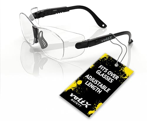 voltX RETRO SAFETY OVERGLASSES Clear Lens Fitovers for Small/Medium Glasses | UKCA & CE EN166FT Certified, Clear UV400 Anti Fog Coated Polycarbonate Lens. Can also be worn as regular safety glasses.