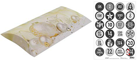 OLShop AG Adventskalender Kugeln 25 Kissenverpackungen mit 24 Zahlenaufklebern Schwarz/Weiß