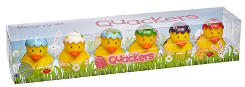 Quackers Easter Rubber Bath Ducks Set of 6 - Adorable Holiday-Themed Ducks in Clear Plastic Display Box Fun Bath Toy for Toddlers