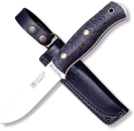 Joker Cuchillo de Supervivencia deportivo Ember F CM123, hoja de 10,5 cm, funda piel negra, mango micarta canvas, paracord 550 incluído, Herramienta de pesca, caza, camping y senderismo