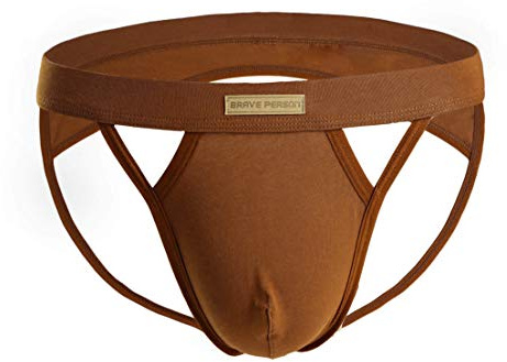 BRAVE PERSON Jock Straps per uomo perizoma biancheria intima cotone vasectomia sospensorio atletico sostenitore W/Cup Pouch, Marrone, Large